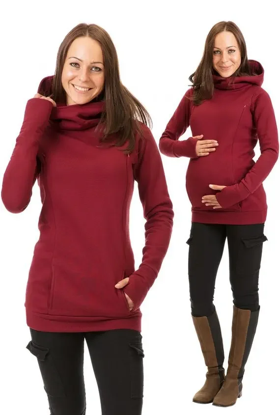 Inverno maniche lunghe donne incinte vestiti per l'allattamento al seno maglione con cappuccio allattamento maternità vestiti di colore solido delle donne