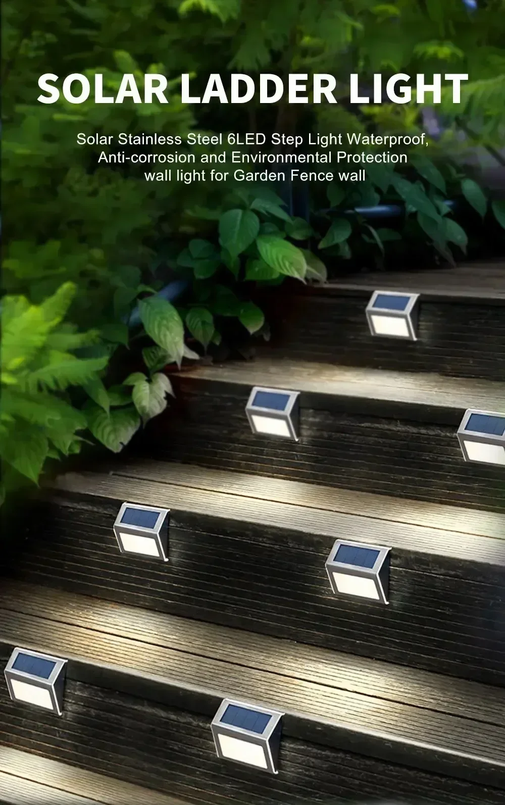 Description Picture 3 of item1/4/6/10pcs 6LED Solar Stair Light Outdoor Stainless Steel Waterproof Yard Garden Deck Light Street Wall Lamp Fence Decoration
