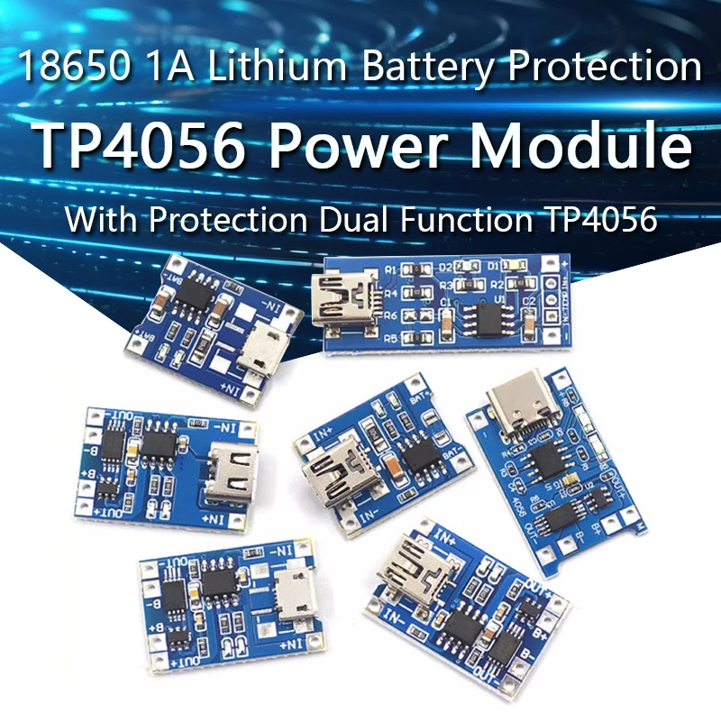5PCS TP4056 Power Module Board 18650 1A Lithium Battery Type-c Overcurrent Protection MICRO With Protection Dual Function TP4056