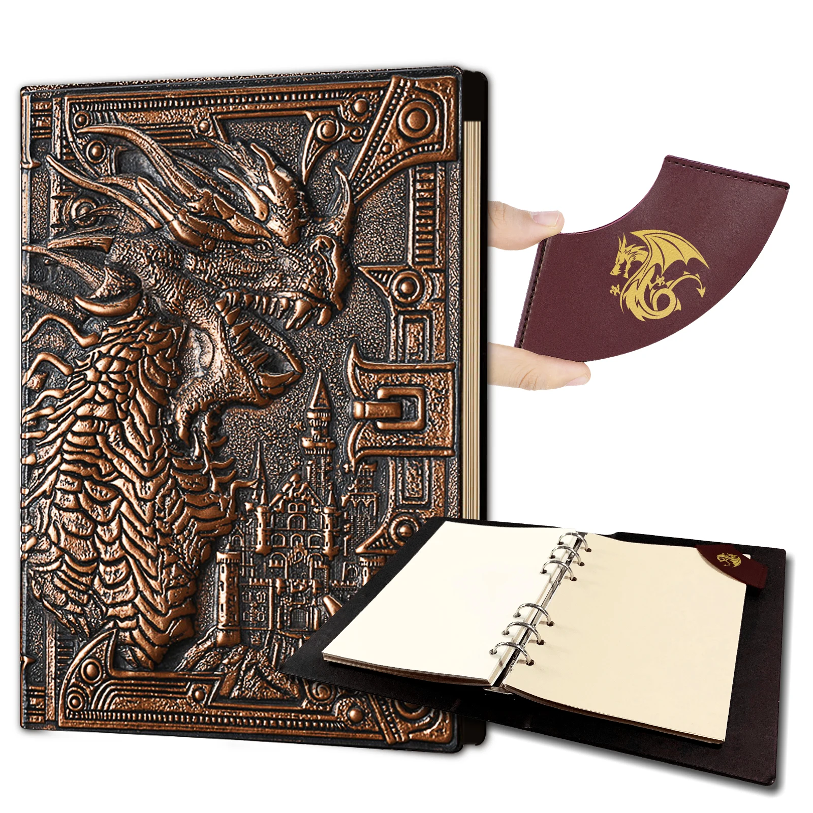 DND Journal 400 Page Book with 3D Dragons Leather Refillable 6rings