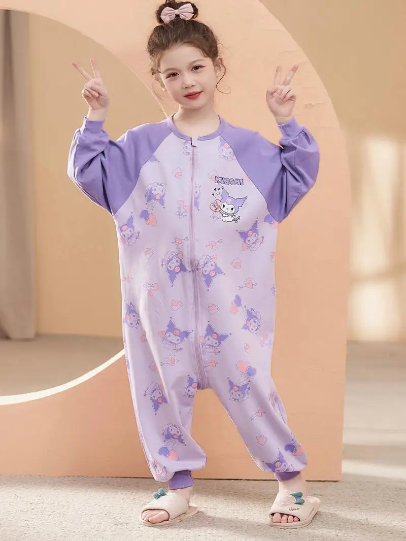 여아 봄 가을 순면 긴팔 얇은 잠옷 발차기 방지 담요 롬퍼 홈웨어