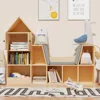 56.9" Wooden Kids Bookshelf with Reading Nook, Kids Bookcase with Detachable Cushions,Toy Storage Organizer with 9 Cubes 3