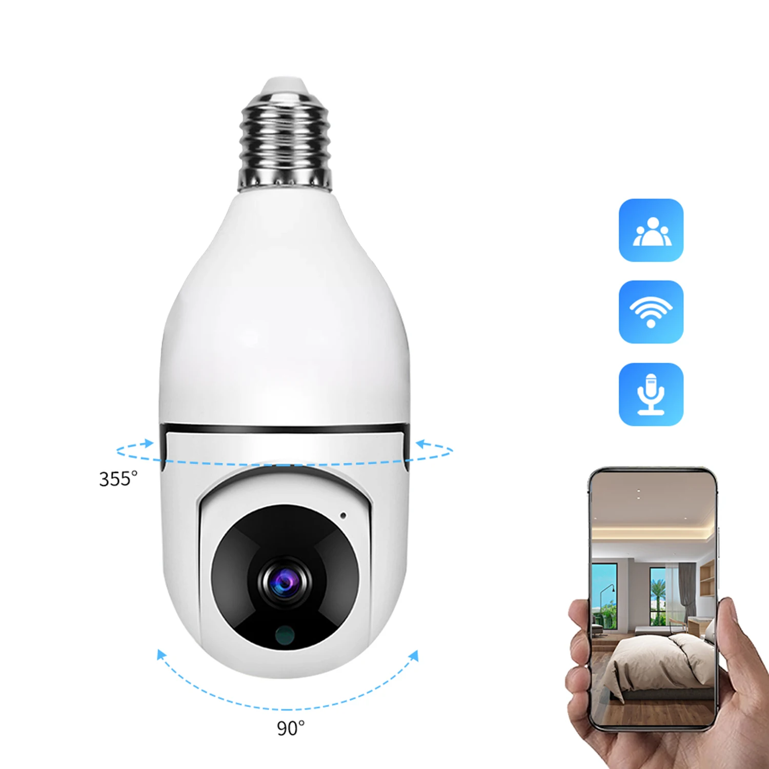 Bulb surveillance camera Dual  light source camera  Wifi Panorama view Camera Bulb 2MP Panoramic Night Vision Two Way Audio смартфон view bv7100 128 гб ram 6гб наличие wifi наличие 3g lte наличие 4g os android 12 0 1080 x 2408 ips lcd dual sim 1xusb type c