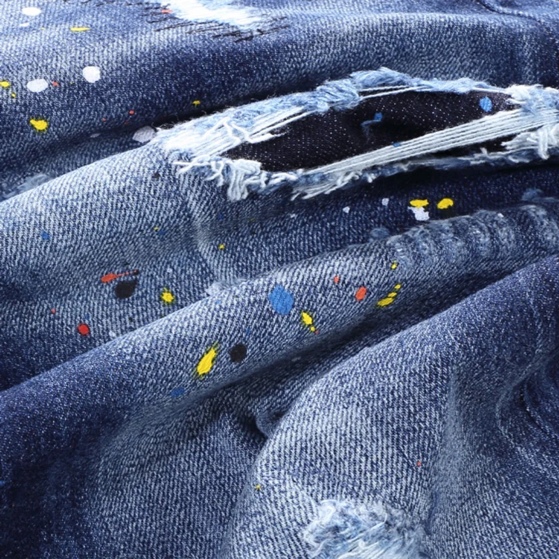 Street Fashion Men Jeans Retro Blue High Quality Slim Fit Elastic Ripped Jeans Men Vintage Trousers Brand Designer Pants Hombre