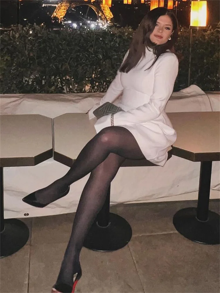 Female Autumn Elegant Mini Dress Women's Pocket Patchwork Slim Long Sleeve Commute Clothes Female Solid Casual Mini Dress