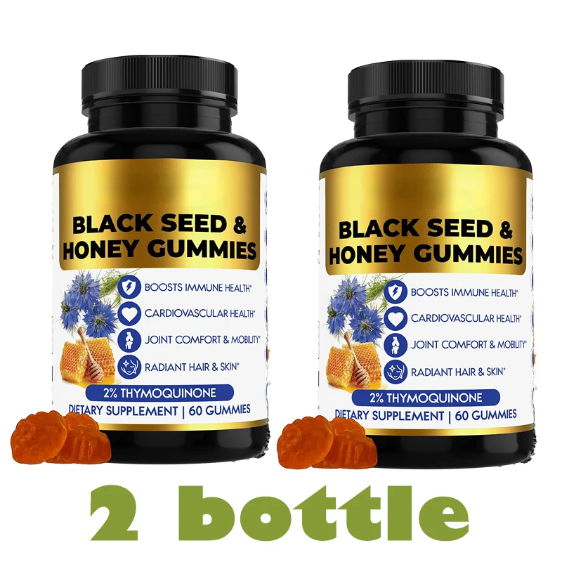 

2 Bottle Black Seed Honey Gummies Immune Cardiovascular Health Joint Comfort & Mobiliy Radiant Hair & Skin health food