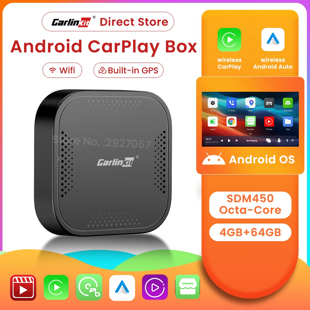 CarlinKit умная ТВ-приставка, беспроводная, восьмиядерная, 4 Гб + 64 ГБ