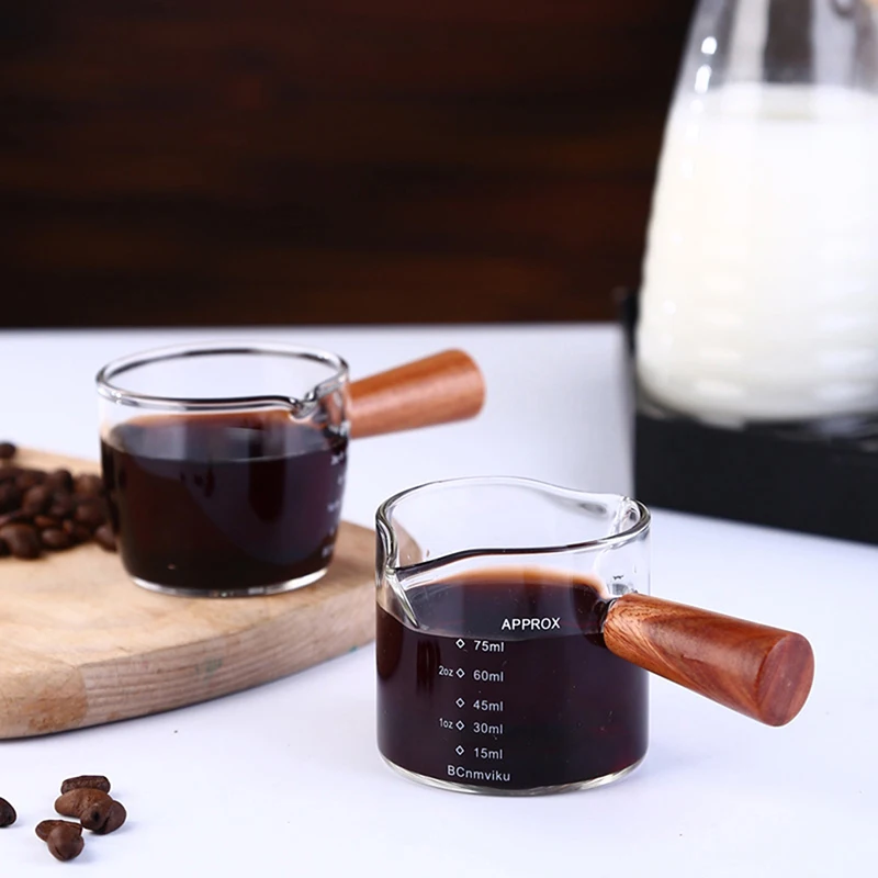 70/75ml Espresso Shot Glass Double Spout Glass Measuring Cup Heat-Resistant Handle Clear Scale Wine Milk Coffee Measure Jug 1pc