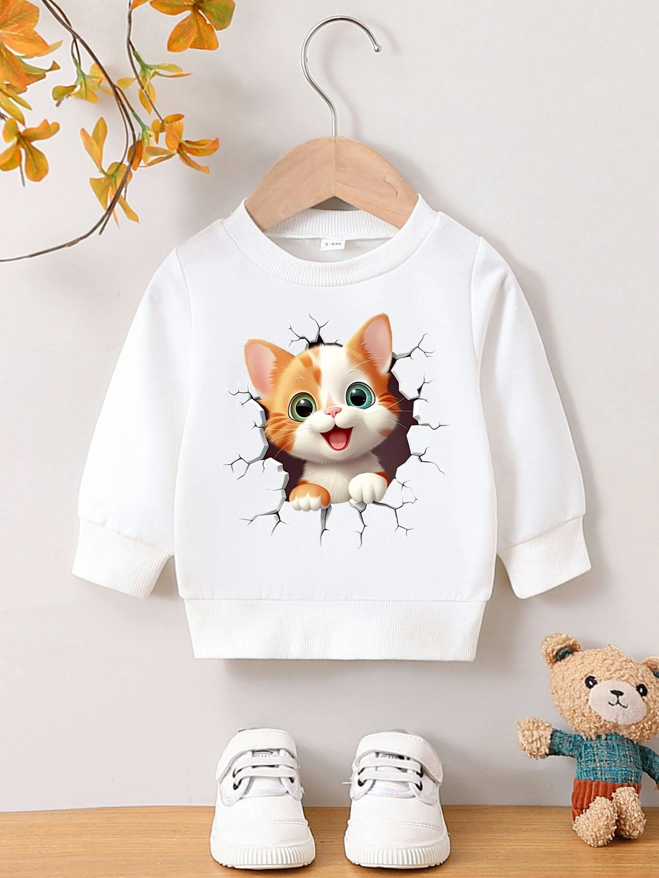 Autumn And Winter Baby Boy Round Neck Long Sleeved Casual Cute Cartoon Hoodie Suitable For Ages 1-2