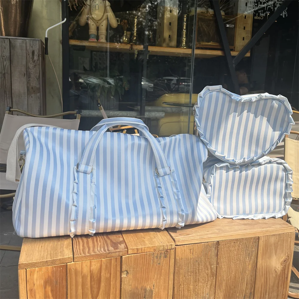 StripeNylonDuffleBagsWomenPersonalizationMonogrammedWeekend