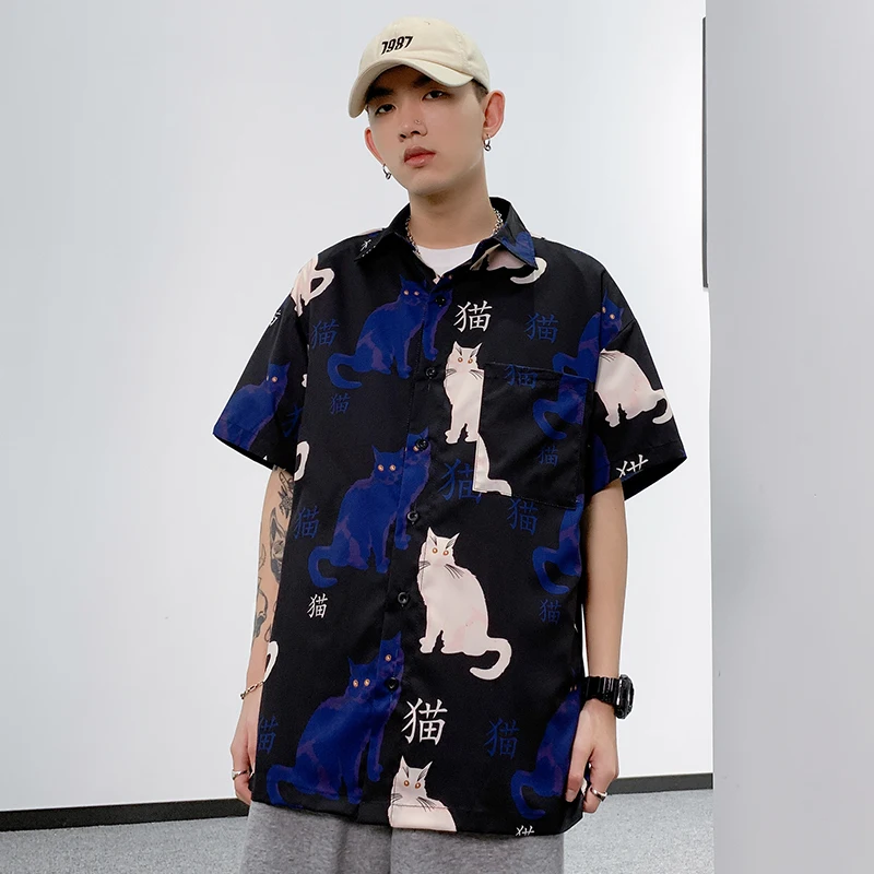

2022 Summer New Men's Shirts Thin Casual Fashion Printing Trend Shirts Tide Brand All-Match Men's Short-Sleeved Cardigan Shirts