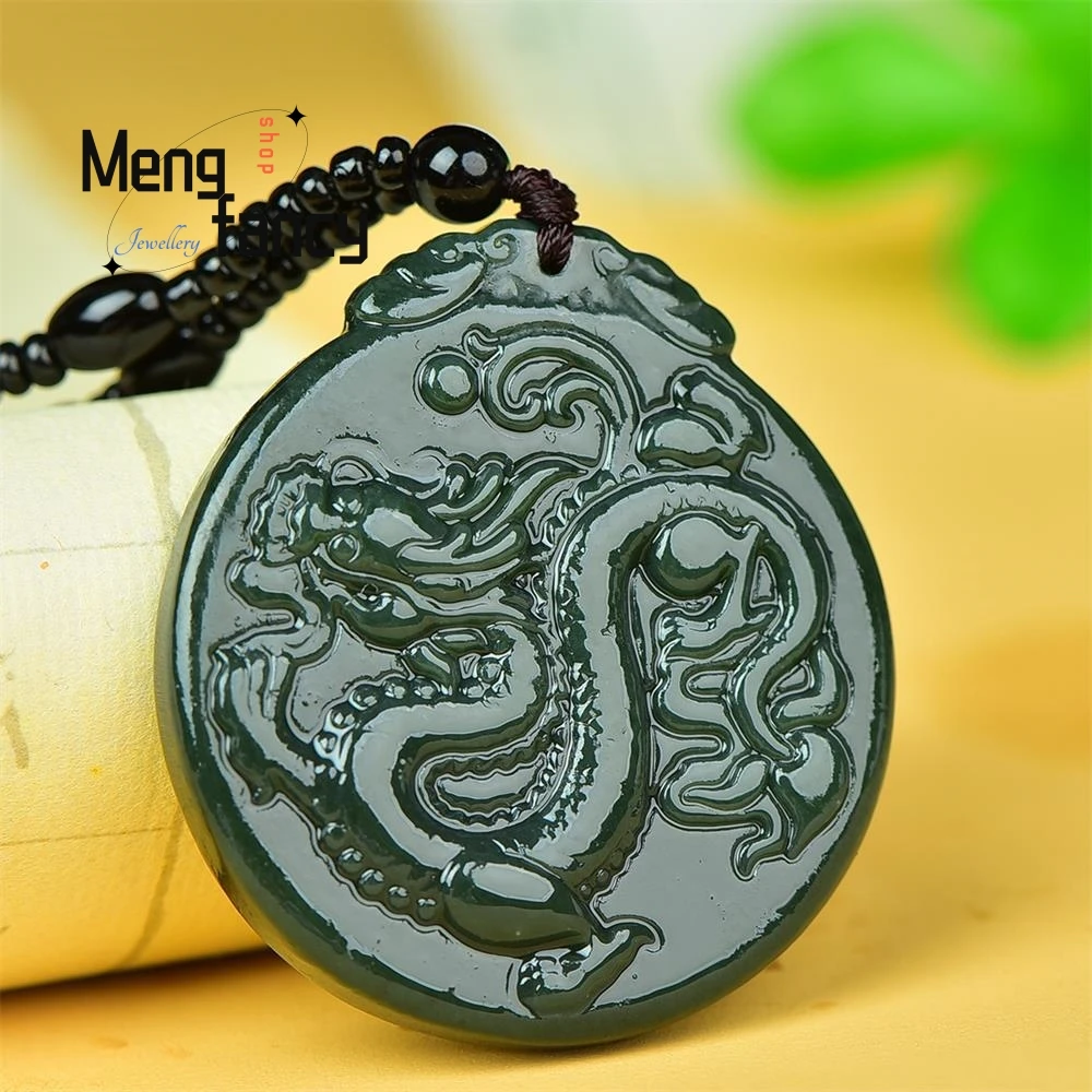 

Natural Hetian Green Jade Zodiac Dragon Pendant Simple Retro Best Selling Mascots Fashion Luxury Jewelry Exquisite Holiday Gift