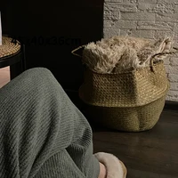 Seaweed Wicker Storage Baskets Straw Wicker Rattan Hanging Flowerpot Seagrass Folding Laundry Basket Plant Basket Home Decor 3