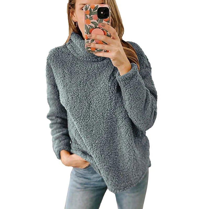 Autumn Winter Vintage Harajuku Turtleneck Sweatshirt Lady All Match Thick Fashion Female Clothes Solid Long Sleeve Tops Women