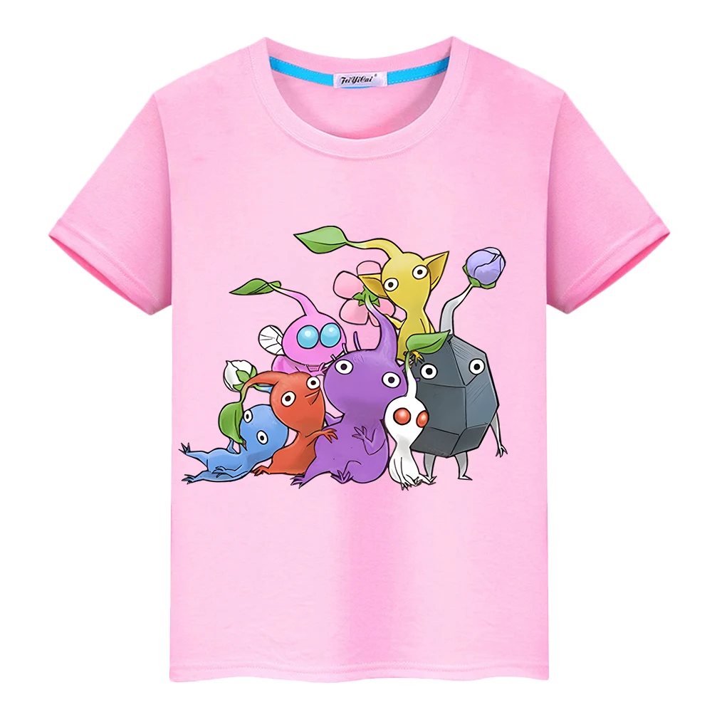 Pikmin Print 100%Cotton T-shirt Short boy girl clothes Cute Tops pride tshirt Summer cartoons Tshirt anime Tees y2k kid Day gift 5
