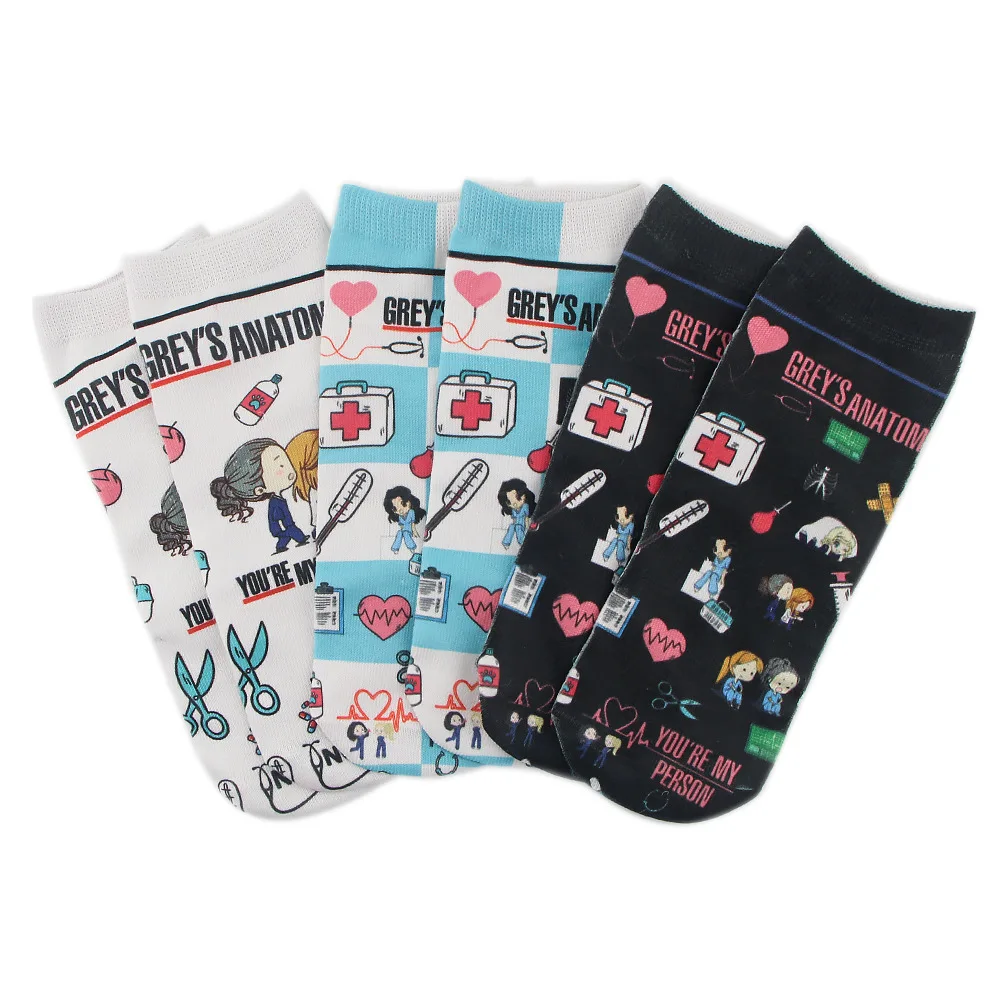 

Doctor Nurse Print Grey's Anatomy Cotton Socks Casual Creative Breathable Soft Funny Novelty Low Tube Socks gift for fans