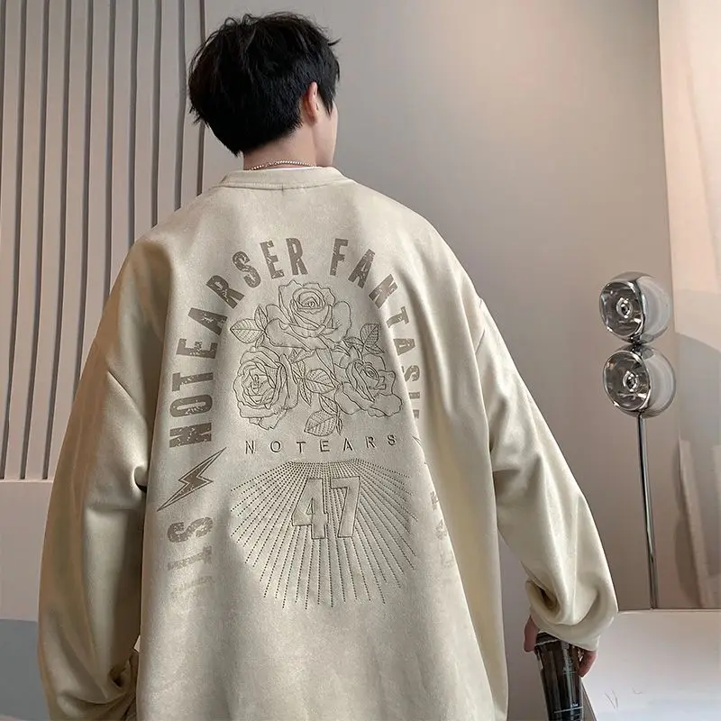 

Fashion retro loose Personality Men Hoodie Korean Y2K Long sleeved Loose Couple Street Hip Hop Simple Oversized Hoodie