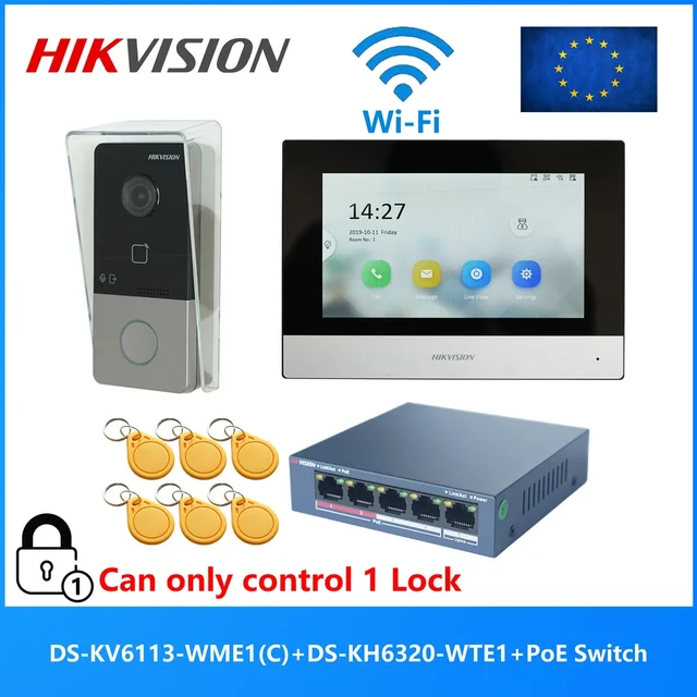 HIKVISION DS-KIS603-P(C) Multi-language 802.3af POE Video intercom KIT,include DS-KV6113-WPE1(C) & DS-KH6320-WTE1 & PoE Switch 1