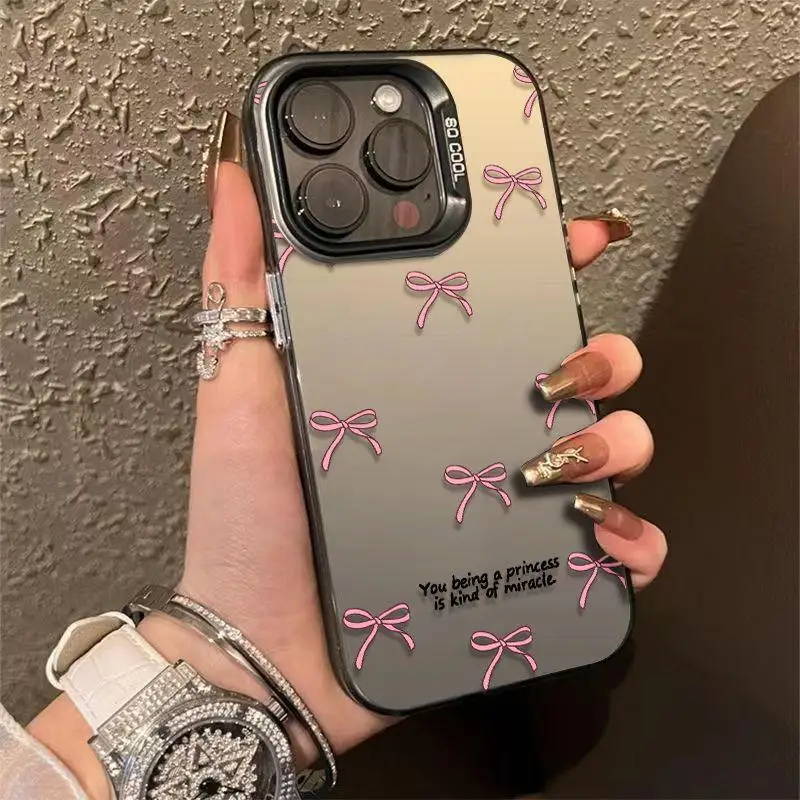 Cute Pink Stripe Bow Bowknot Laser Cartoon Luxury Phone Case