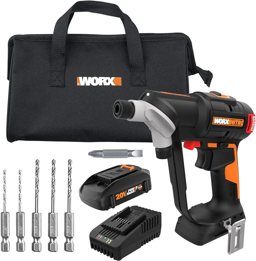 

Worx Nitro 20V SwitchDriver 2.0 2-in-1 Brushless Cordless Drill Driver Drill Set Rotatable Dual 1/4" Chucks