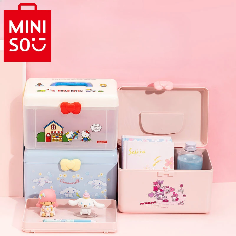 

MINISO Cartoon Anime Sanrio Cute Cinnamoroll Tool Storage Box My Melody Desktop Organizer Cosmetic Storage Box Girls Gifts