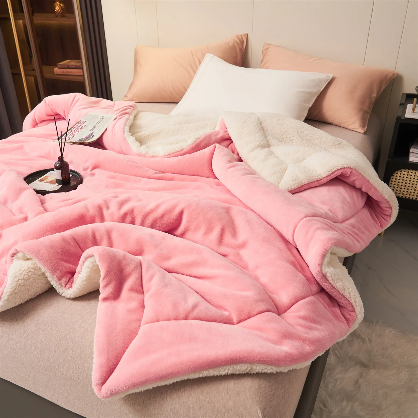 Weighted Winter Blanket for Bed Sofa Warm Thick Throw Blanket Fluffy Plush Solid Soft Fleece Blanket For Single Double Size