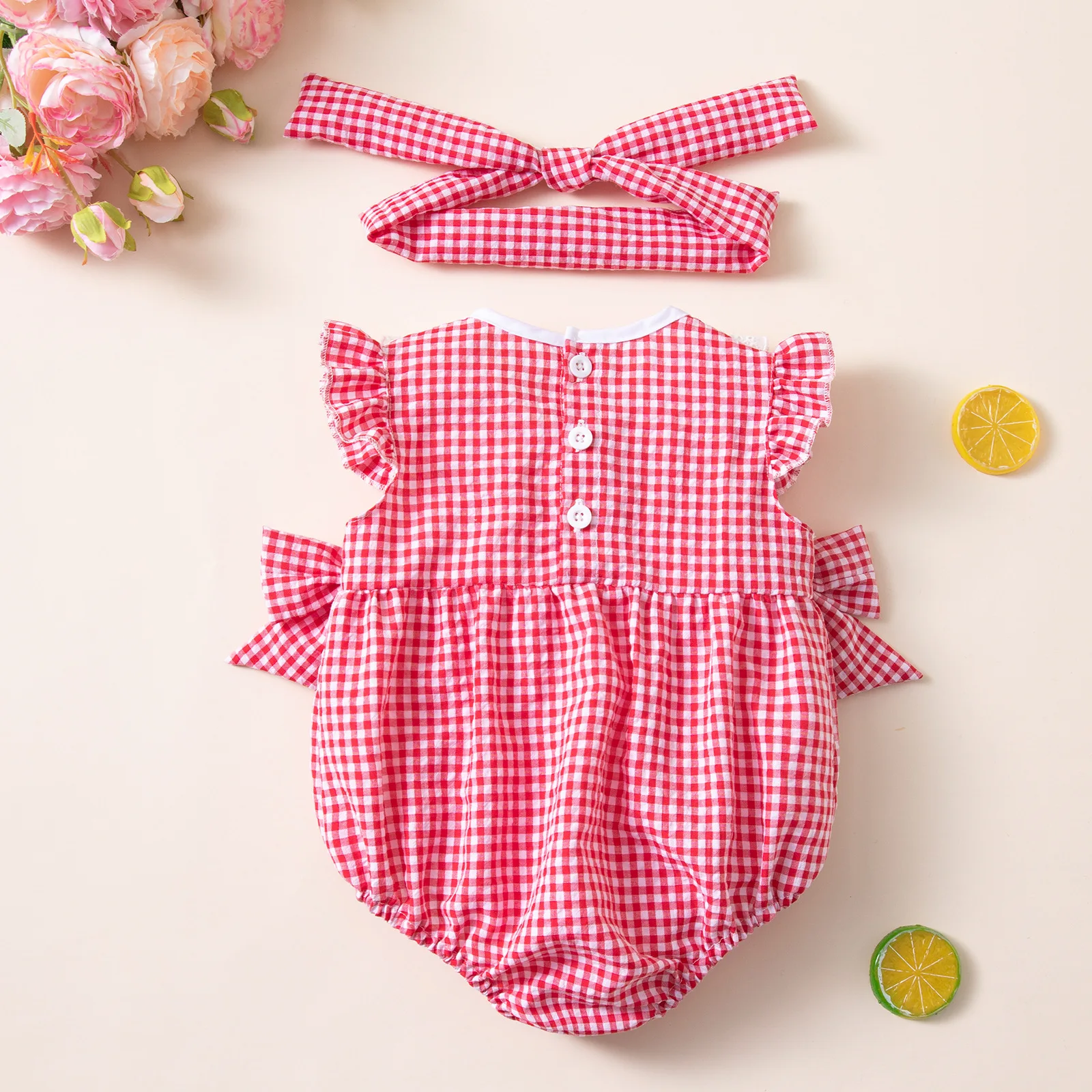 Gingham Lace Baby Girl Set 4