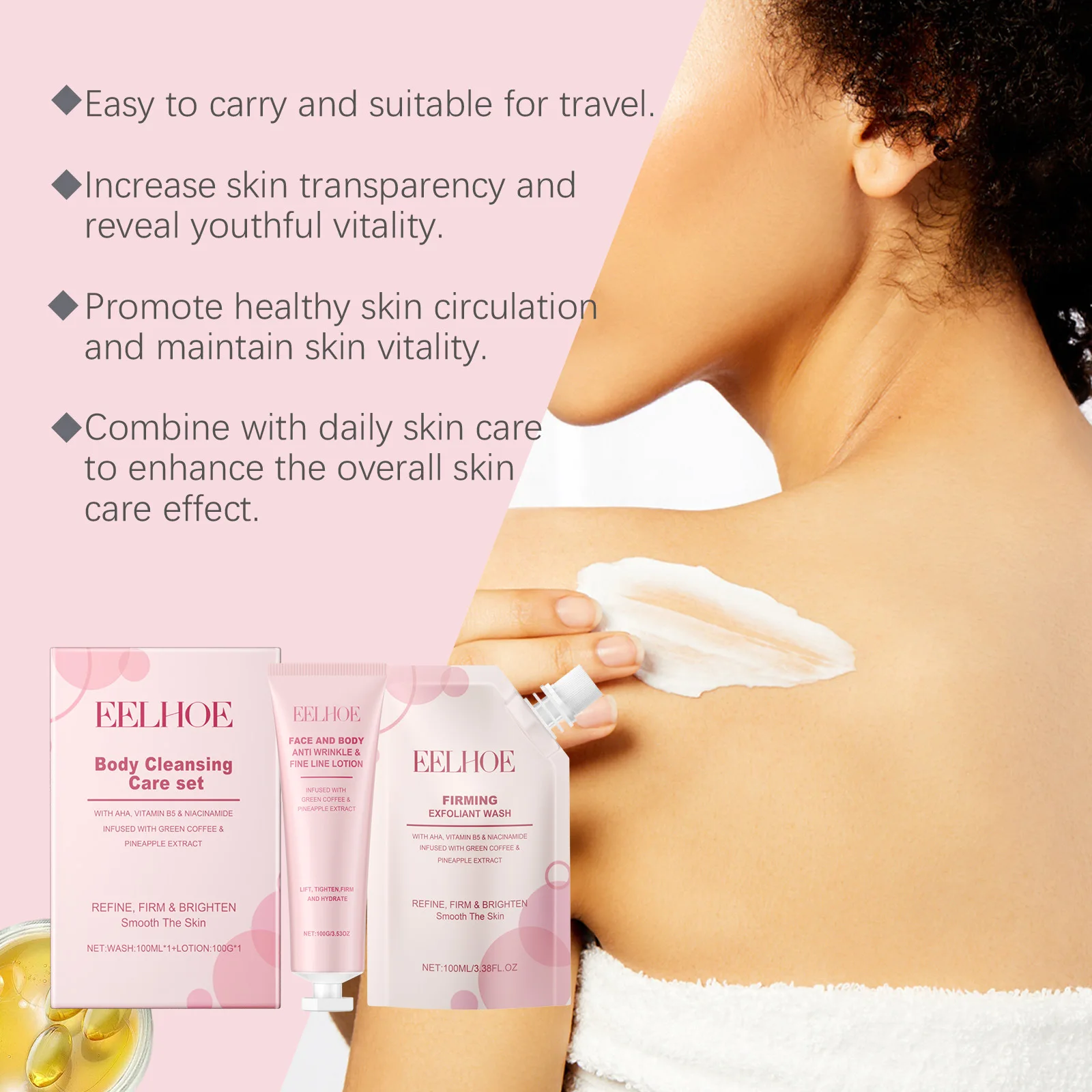 EELHOE Body Cleansing Care Set Professional Skin Cleansing Anti Wrinkle Cream Purifying Exfoliating Gel Repair Skin Cleaning Set