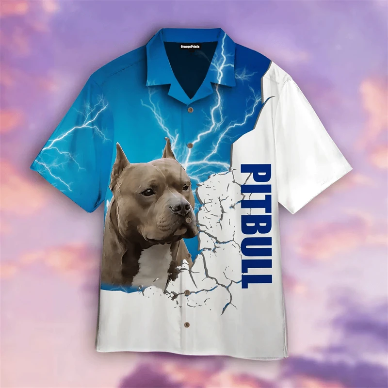 

Summer Sale Hawaiian Shirt For Men 3d Pitbull Dog Animel Men's Shirt Beach Oversized Funny Men's Clothing Fashion Short Sleeve