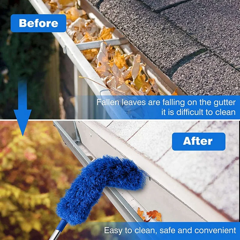 Gutter Cleaning Brush 2X Roofing Tool With Telescopic Extendable Pole 8.2Ft Guard Cleaner Tool Easy Remove Leave