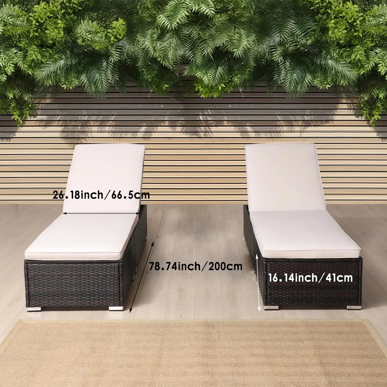 Outdoor Patio Chaise Lounges Set of 2 Seating Chairs, PE Wicker Lawn Garden Lounge Chairs, Outside Pool Lounger Wicker Beds, Adj 2