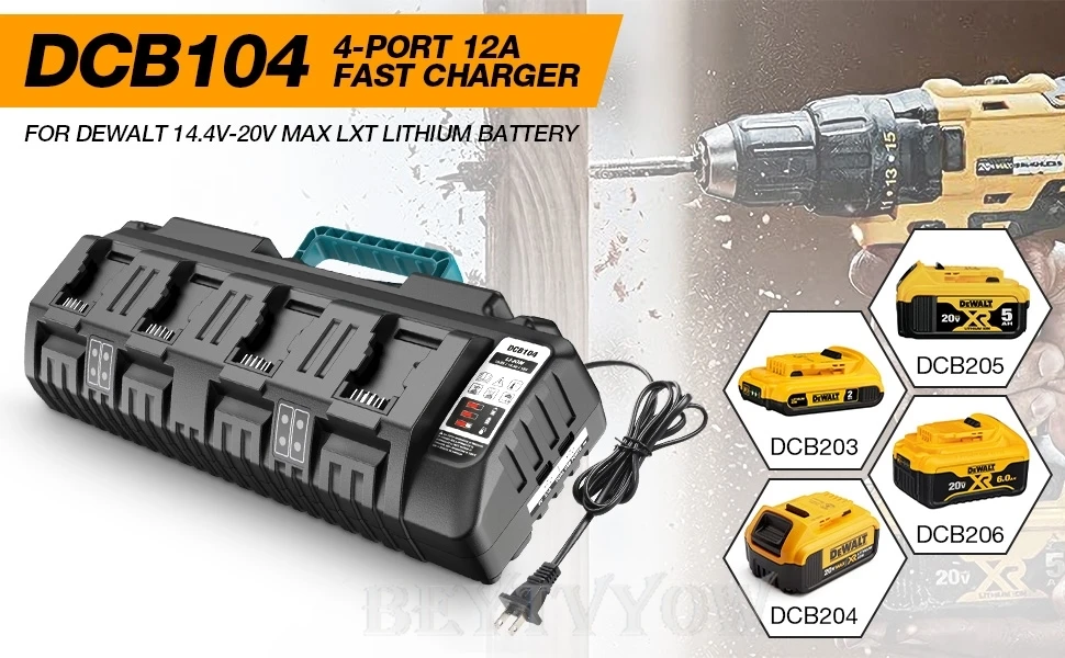 4 Ports Battery Charger Compatible with Dewalt 20V Li-ion Batteries Rapid Fast C