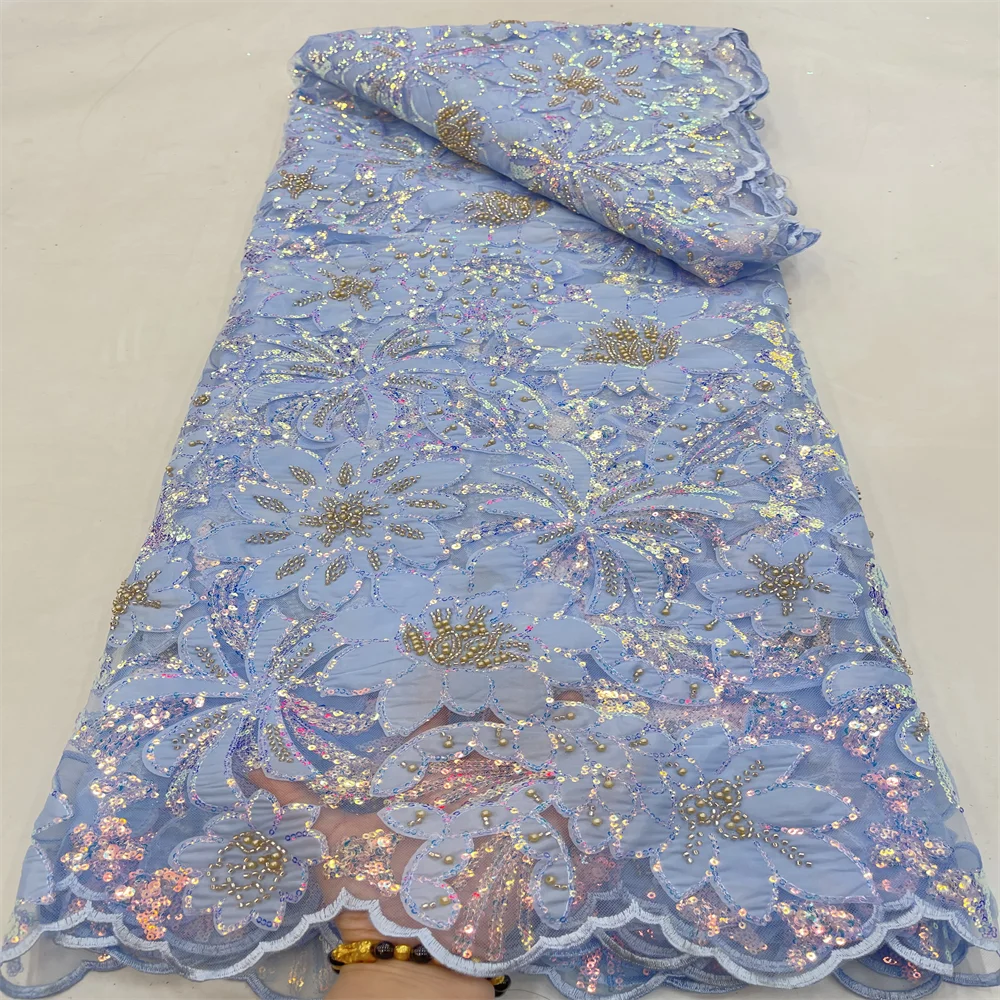 

Luxury Beads Lace Handmade Fabric African Wedding Dress Latest Nigeria Sequins Embroidery Good Price With Groom Lace New