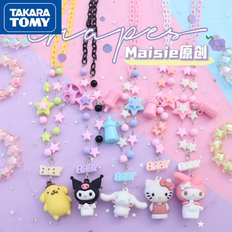 

TAKARA TOMY Hello Kitty New Children's Star Beaded Cute Necklace Girl with Lolita Sweet Pendant Can Be Used As A Pendant