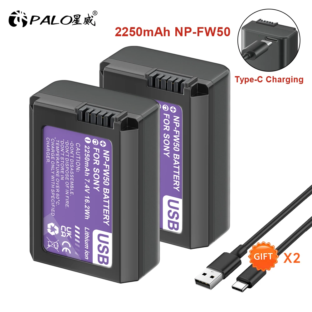 Mspalocell 2 Stück NP-FW50 Ersatz Akku 2250mAh mit USB Typ-C-Ladung,Kompatibel mit Sony ZV-E10 Mspalocell 2 Stück NP-FW50 Ersatz Akku 2250mAh mit USB Typ-C-Ladung,Kompatibel mit Sony ZV-E10