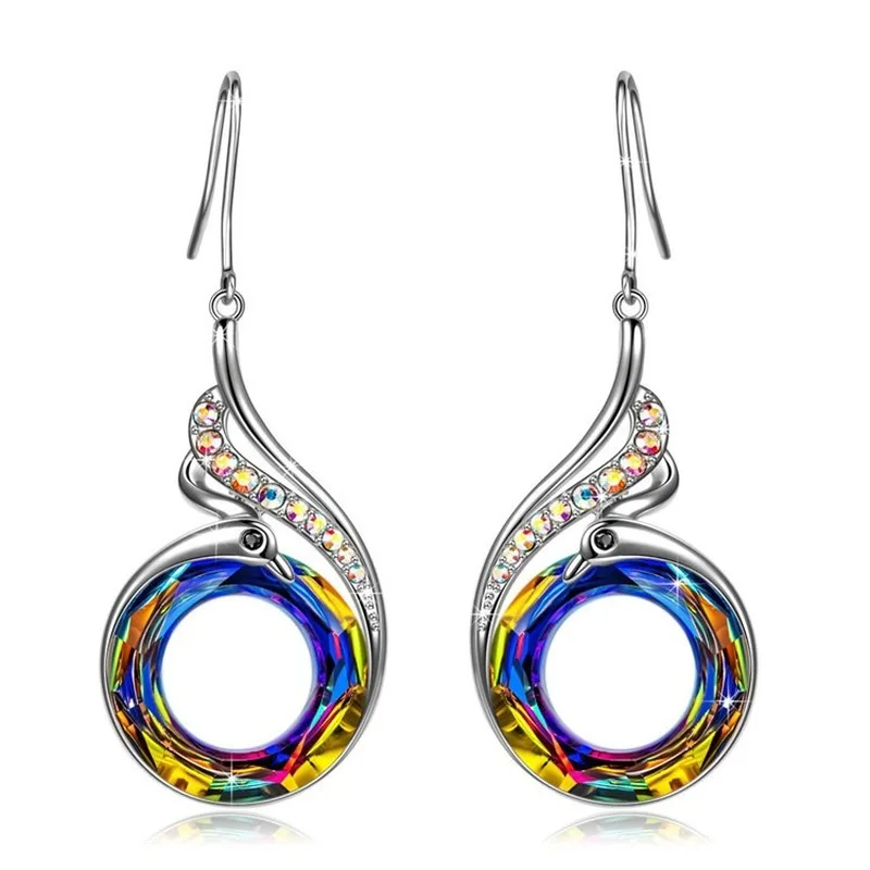 

New Earrings Colorful Crystal Peacock Gradient Earrings Geometric round Colorful Ear Pendant Ear Rings