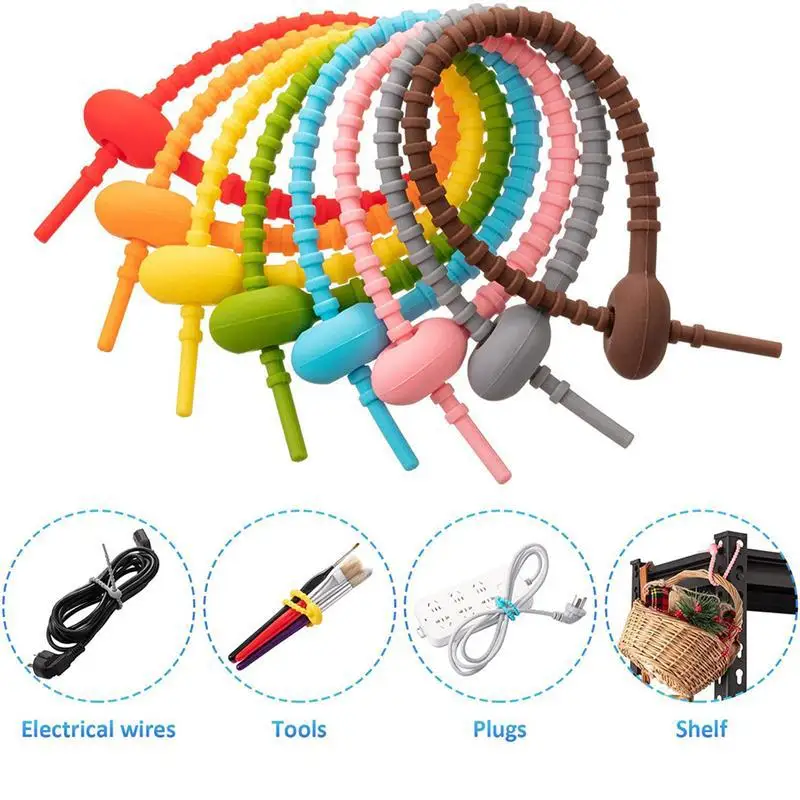 6pcs Multifunctional Cable Organizer Silicone Self-Locking Wire Harness Cable Tie Reusable Organizer DIY Keychain Bracelet wire organizer adhesive traceless cable winder multifunctional desktop data cable headset mouse wire harness clip wire manager