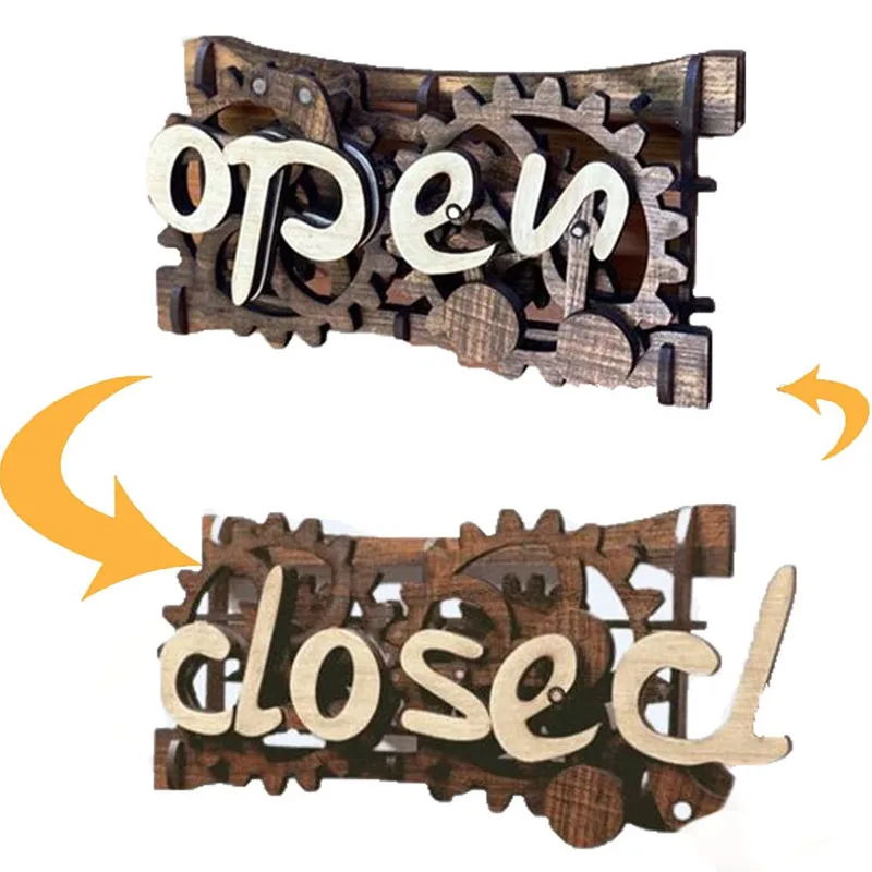 

Haguruma Open-closed Signboard Turn Like A Gear Open And Close Wooden Hanging Open Closed Message Slider Board Sign Ornaments