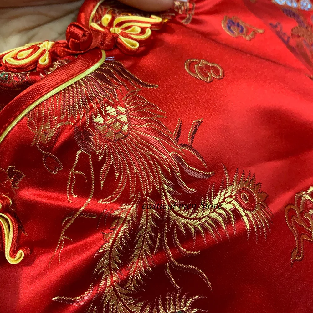 Evening Party Vestidos Chinese Style Dress Jacquard Satin Cheongsam Women Sexy Split Qipao Traditional Button Down Dress chinese dress