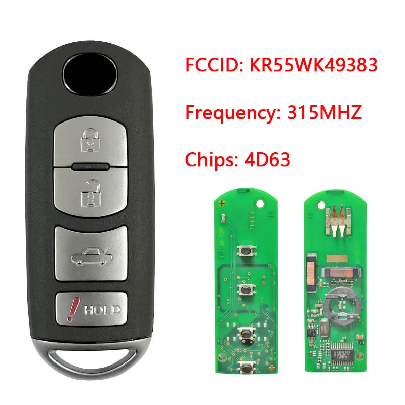 

Для Mazda 6 2009 -2013 4 кнопочный умный телефон с FSK 315 МГц 4D63 чип FCC ID: KR55WK49383 CN026055
