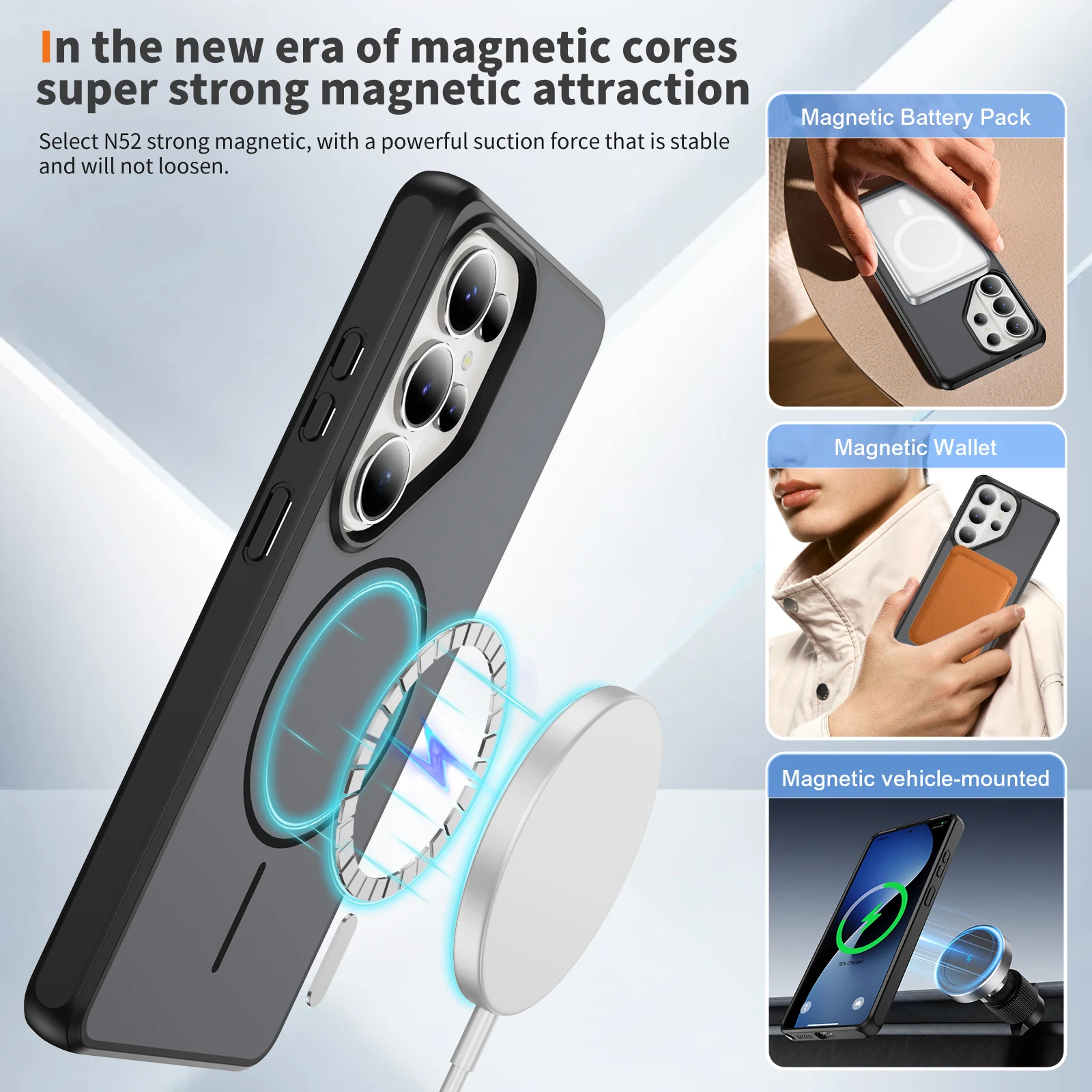 Skin-Friendly Magnetic Phone Case with TPU Frame and Shockproof Wireless Charging Cover