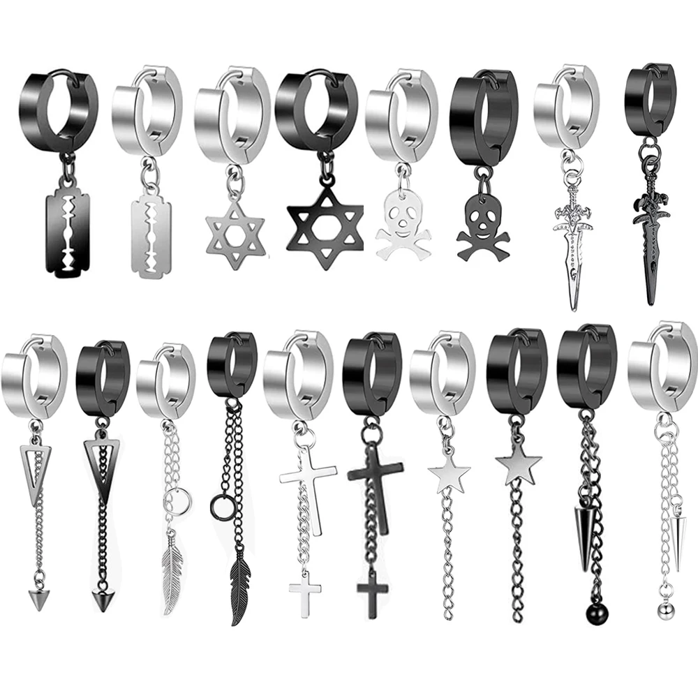 

Stainless Steel Small Hoop Earrings Cross Dangle Earrings Set, Fashion Huggie Earrings Piercing Jewelry men earring drop