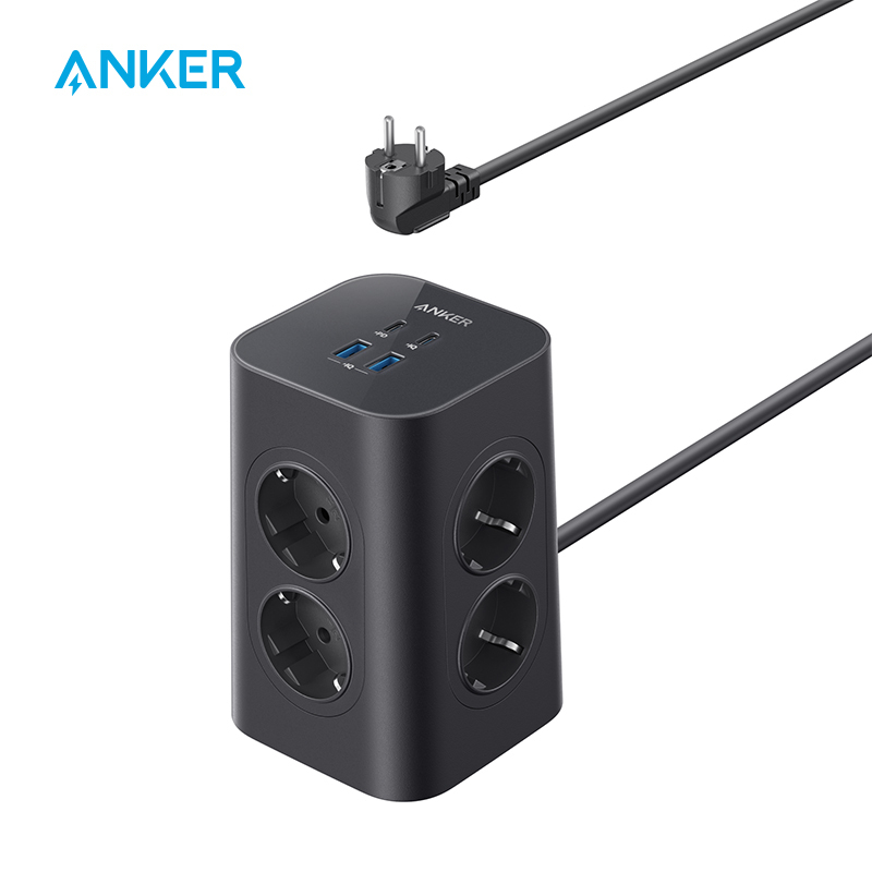 Anker Tower Extension Lead with USB Slots, 12-in-1 Surge Protector Plug Extension Socket with Switch (13A, 2990W)