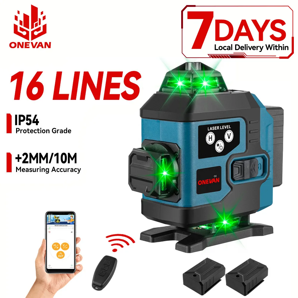 ONEVAN 360° Self-Leveling 16 Lines 4D Laser Level Green Line Horizontal & Vertical Powerful Laser Level Green Beam Laser Level