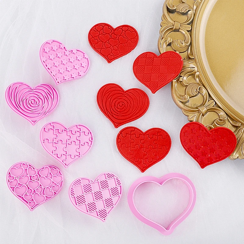 Heart Shape Stamp Polymer Clay Cutting Mold Valentine's Day Rose Pattern Embossing Texture Decoration 6pcs Pottery Tools polymer clay tools clay sculpting tools pottery sculpting tools clay craft tool
