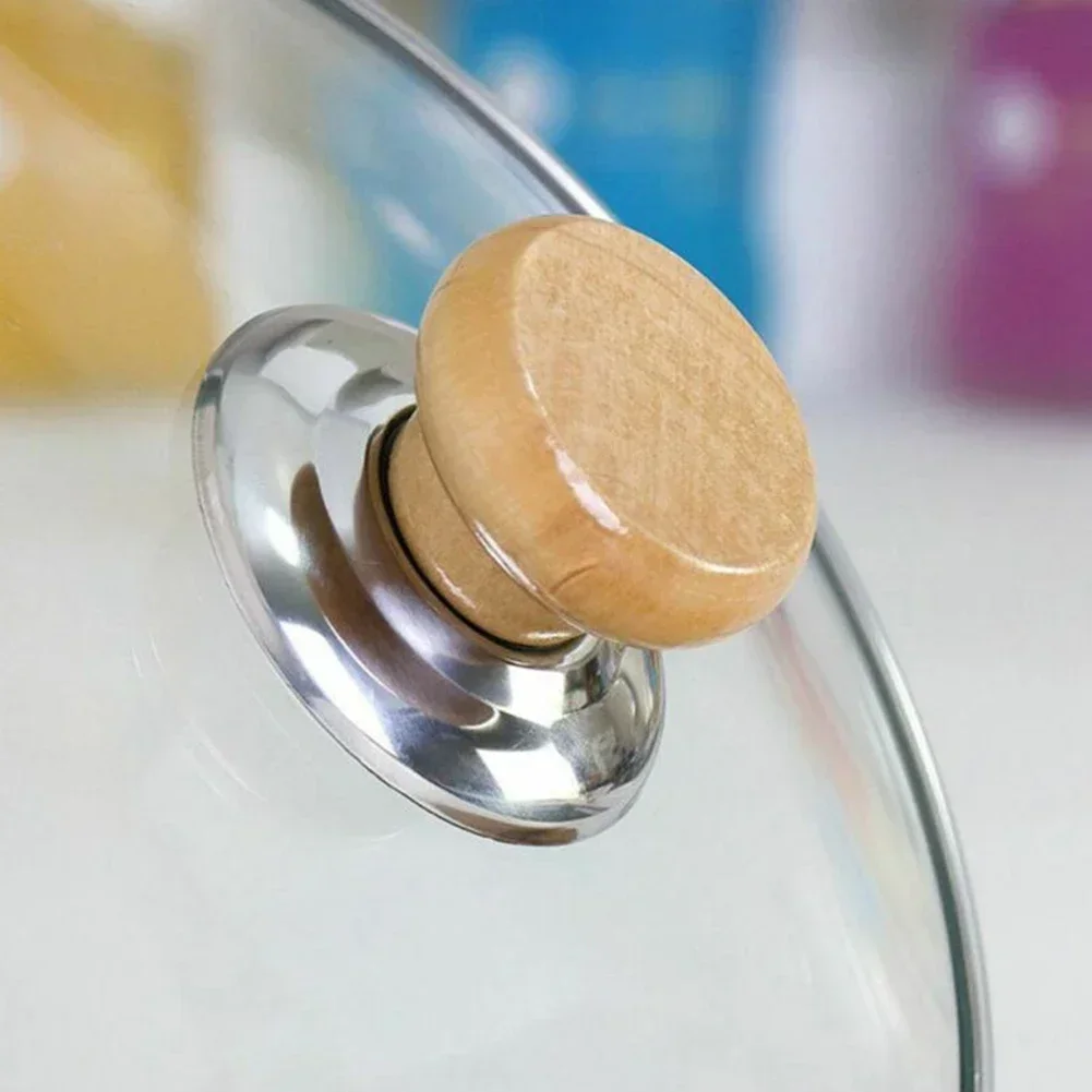 Wood Handle Pot Lid Knob It Can Be Used For Frying Pans 2.24 X 1.54inch Accessories Screw Gasket Stainless Steel