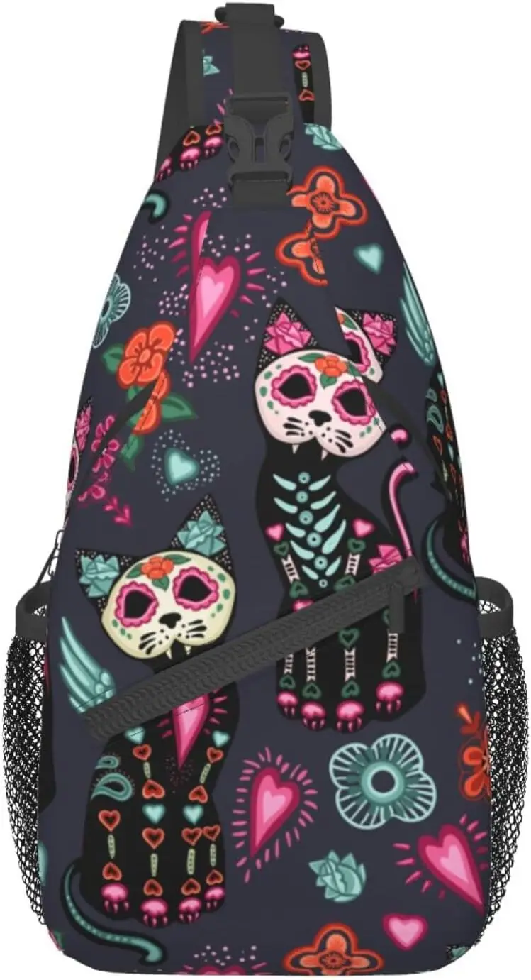 

Сумка-слинг на Хэллоуин с черепом, котом, рюкзак кросс-боди для женщин и мужчин, походная дорожная сумка через плечо, легкий рюкзак