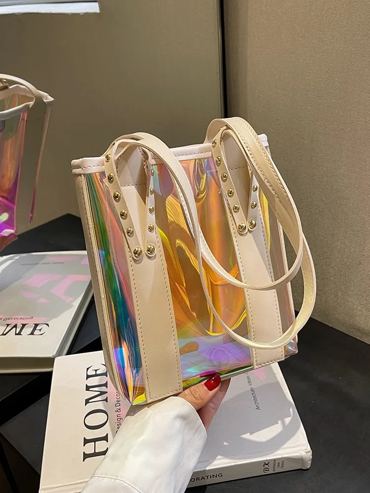 

High-end women's bag 2023 new summer transparent jelly bag shoulder bucket bag
