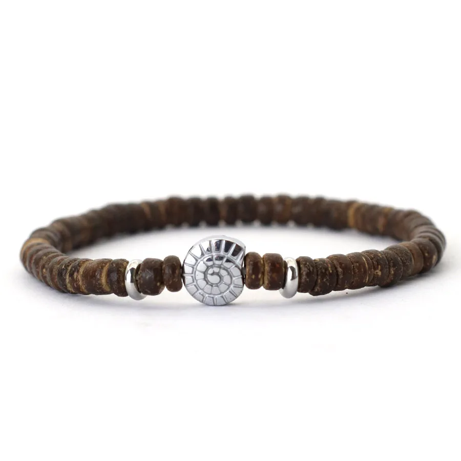 Neue natürliche Kokosnuss schale Perlen Armband für Männer handgemachte nautische Strand Muschel Anker Armband Holz Braslet Pulseria Hombre Joias – Detail 8
