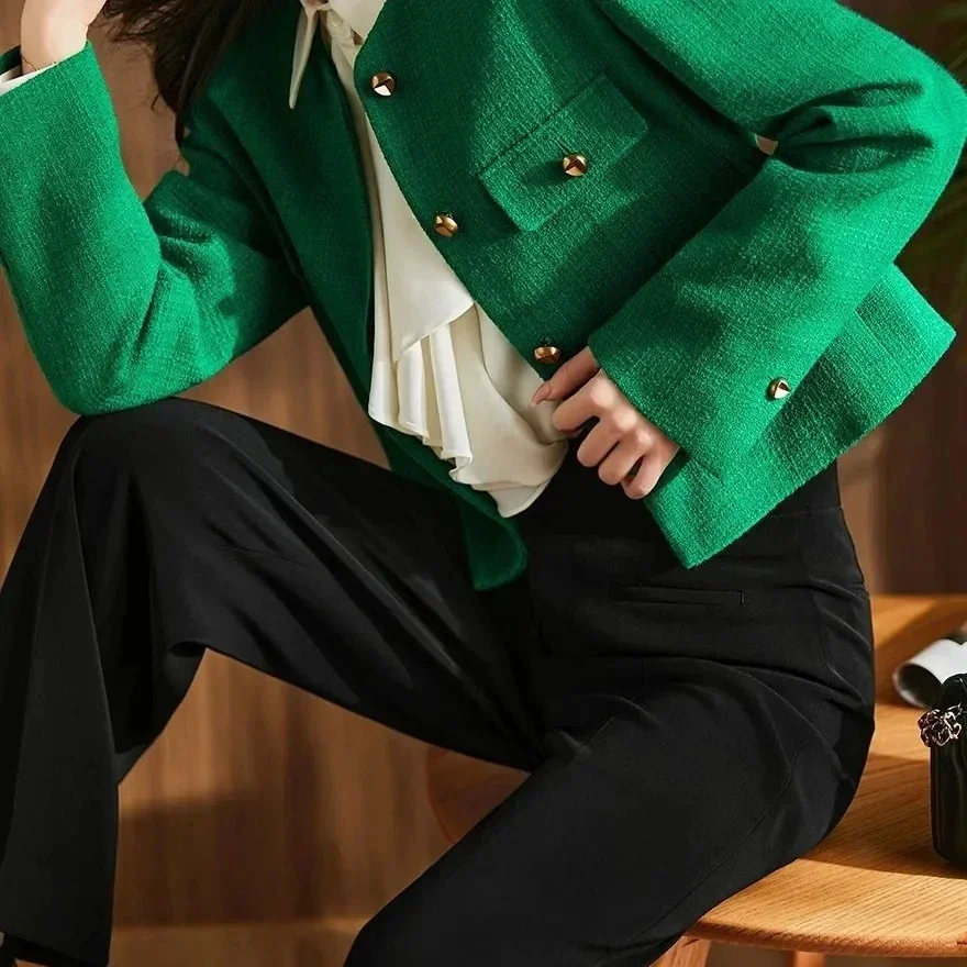 Spring Autumn Women's Blazers 2024New Elegant Slim Cropped Streetwear Green Suit Coat Fashion Ladies Jackets Outwear Female Tops